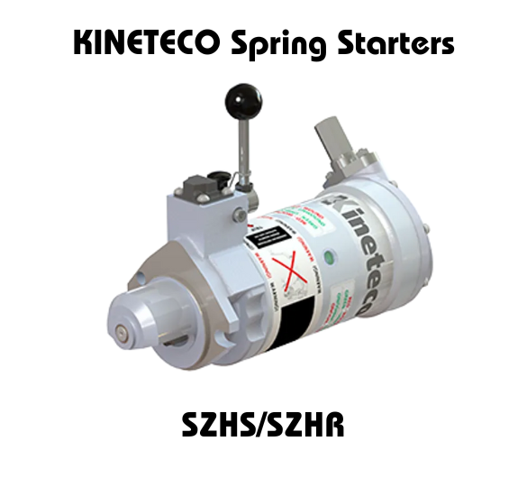 KINETECO Spring Starters SZHS/SZHR model with a detailed image of the starter mechanism